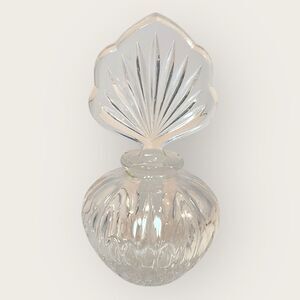 Vintage Art Deco MCM Pressed Crystal Glass Perfume Bottle Fan Topper 5” Empty